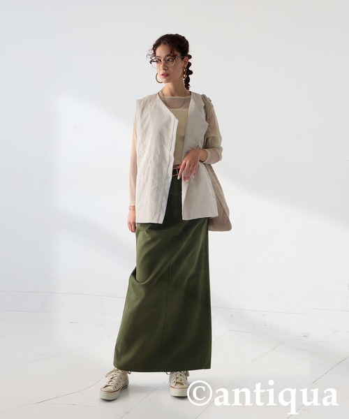 antiqua(アンティカ)の「ストレートスカート(スカート・レディース・ナチュラル/ブラック/カーキ・P/R)」の6枚目の写真