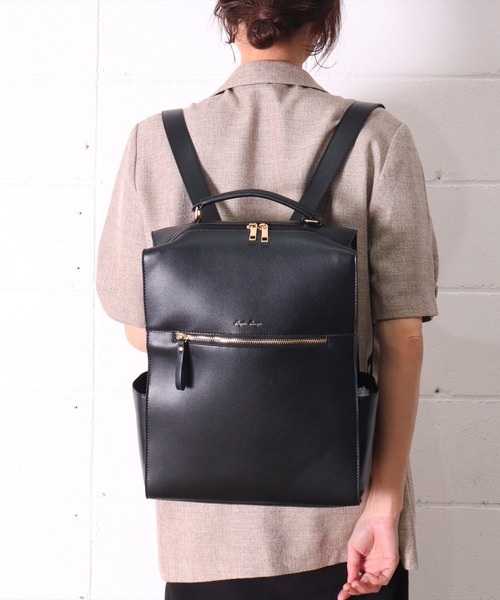 Legato Largo（レガートラルゴ）の「(LF)【Legato Largo】6ポケット/11L ブライト フェイクレザー リュック（バックパック/リュック・レディース・ブラック/アイボリー/モカ/ライトグレー・ONE SIZE）」の15枚目の写真