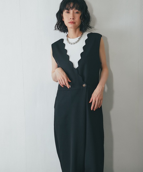 スカラップサロペットパンツオールインワン（サロペット