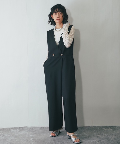 スカラップサロペットパンツオールインワン（サロペット