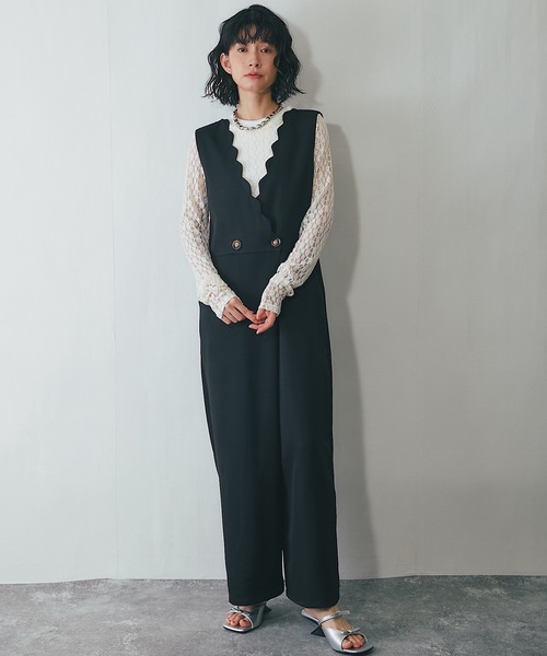 セール】スカラップサロペットパンツオールインワン（サロペット