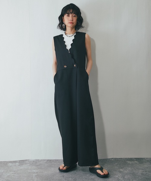 スカラップサロペットパンツオールインワン（サロペット