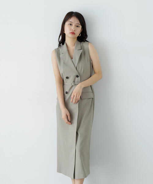 N.(N. Natural Beauty Basic)(エヌエヌナチュラルビューティーベーシック)の「【PS/低身長サイズ】ノースリーブトレンチワンピース(ワンピース・レディース・チャコールグレー/ベージュ・MEDIUM/SMALL/P/S)」の9枚目の写真