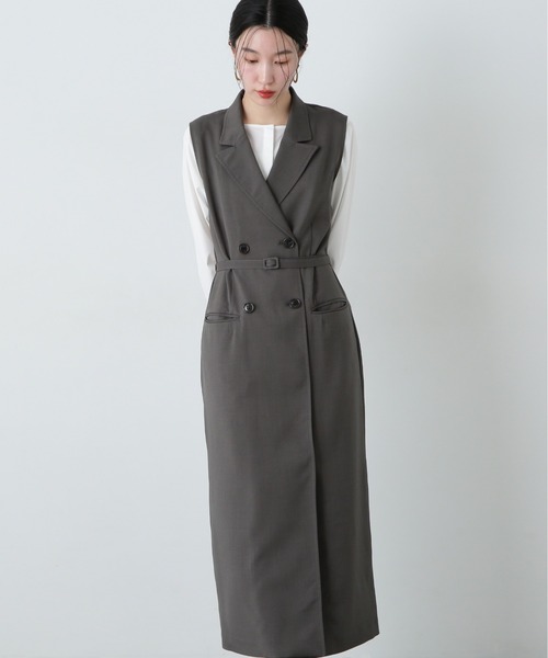 N.(N. Natural Beauty Basic)(エヌエヌナチュラルビューティーベーシック)の「【PS/低身長サイズ】ノースリーブトレンチワンピース(ワンピース・レディース・チャコールグレー/ベージュ・MEDIUM/SMALL/P/S)」の8枚目の写真