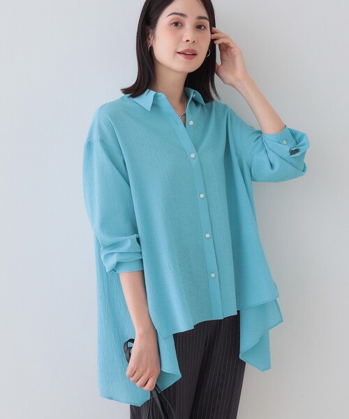 春SALE！【洗える／凹凸素材】ハンカチーフヘム エアリーブラウス セール】春SALE！【洗える／凹凸素材】ハンカチーフヘム
