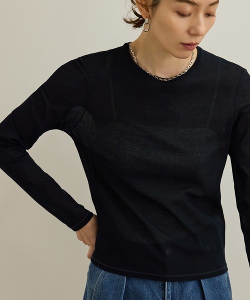 ROPE'(ロペ)の「【洗える】ドライタッチシアーロングスリーブカットソー(Tシャツ/カットソー・レディース・ホワイト/ブラック・FREE)」の2枚目の写真