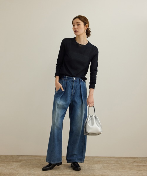 ROPE'(ロペ)の「【洗える】ドライタッチシアーロングスリーブカットソー(Tシャツ/カットソー・レディース・ホワイト/ブラック・FREE)」の7枚目の写真