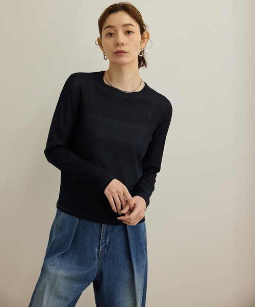 ROPE'(ロペ)の「【洗える】ドライタッチシアーロングスリーブカットソー(Tシャツ/カットソー・レディース・ホワイト/ブラック・FREE)」の8枚目の写真