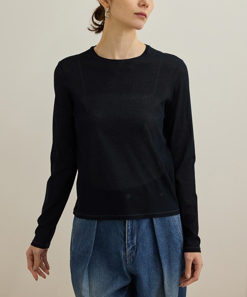 ROPE'(ロペ)の「【洗える】ドライタッチシアーロングスリーブカットソー(Tシャツ/カットソー・レディース・ホワイト/ブラック・FREE)」の9枚目の写真