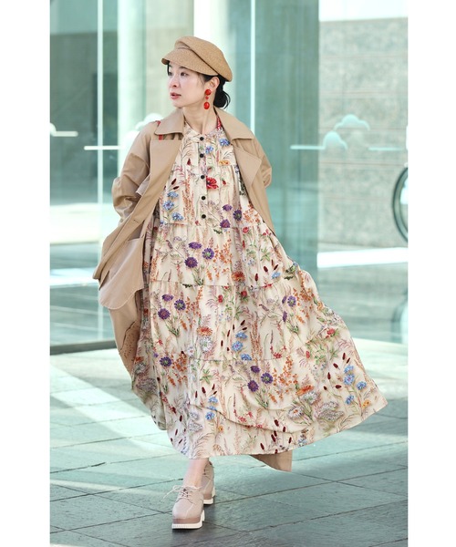 新品　cawaii （カワイイ） 季節を彩る花集めティアードロングワンピース 季節を彩る花集めティアードロングワンピース（紐リボン付き