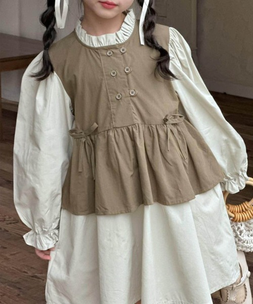 aimoha(アイモハ)の「【aimoha KIDS】配色フレアワンピース(ワンピース・キッズ・ブラウン/カーキ/ベージュ・110/120/130/140/150)」の3枚目の写真