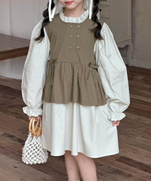 aimoha(アイモハ)の「【aimoha KIDS】配色フレアワンピース(ワンピース・キッズ・ブラウン/カーキ/ベージュ・110/120/130/140/150)」の1枚目の写真