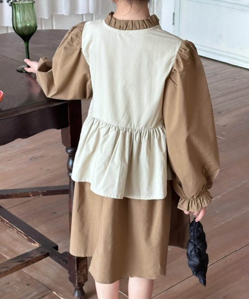 aimoha(アイモハ)の「【aimoha KIDS】配色フレアワンピース(ワンピース・キッズ・ブラウン/カーキ/ベージュ・110/120/130/140/150)」の6枚目の写真