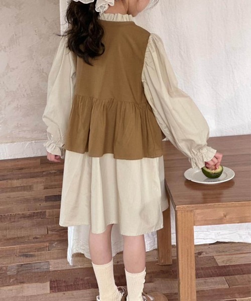 aimoha(アイモハ)の「【aimoha KIDS】配色フレアワンピース(ワンピース・キッズ・ブラウン/カーキ/ベージュ・110/120/130/140/150)」の10枚目の写真