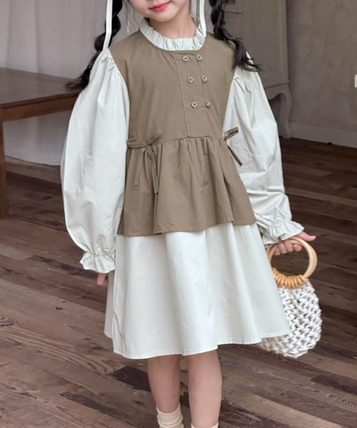 aimoha(アイモハ)の「【aimoha KIDS】配色フレアワンピース(ワンピース・キッズ・ブラウン/カーキ/ベージュ・110/120/130/140/150)」の11枚目の写真