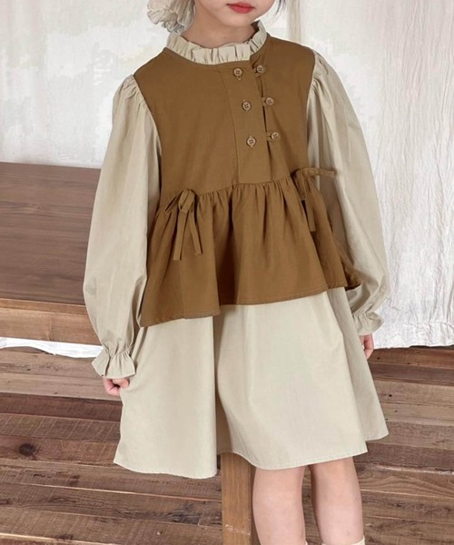 aimoha(アイモハ)の「【aimoha KIDS】配色フレアワンピース(ワンピース・キッズ・ブラウン/カーキ/ベージュ・110/120/130/140/150)」の13枚目の写真
