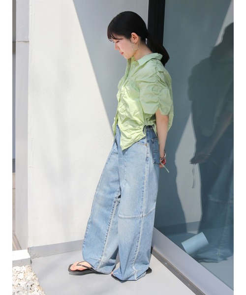 Ungrid（アングリッド）の「ギャザーデザインハーフスリーブシャツ（シャツ/ブラウス・レディース・グリーン系その他/オレンジ/オフホワイト/ブルー・SMALL/MEDIUM/FREE）」の13枚目の写真