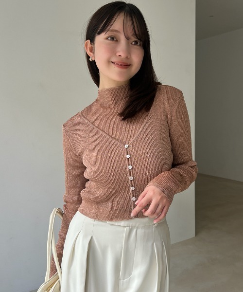 セール】シアーラメリブニットトップス（Tシャツ/カットソー