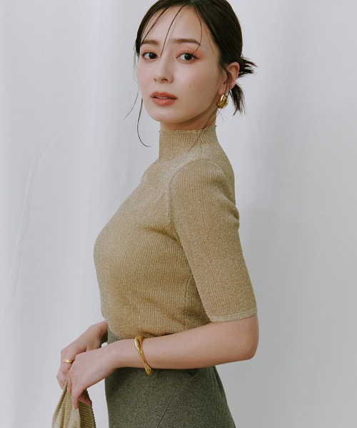 セール】シアーラメリブニットトップス（Tシャツ/カットソー）｜anuans