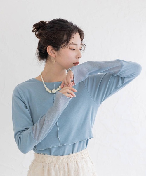 フェリシモMama（フェリシモママ）の「Ｍｏｒｅｄｄｅ　心地いい素材の袖口シアー２ーＷＡＹ授乳トップス（マタニティウェア/グッズ・レディース・ブラック/オフホワイト/ブルー・LL/L/M）」の3枚目の写真