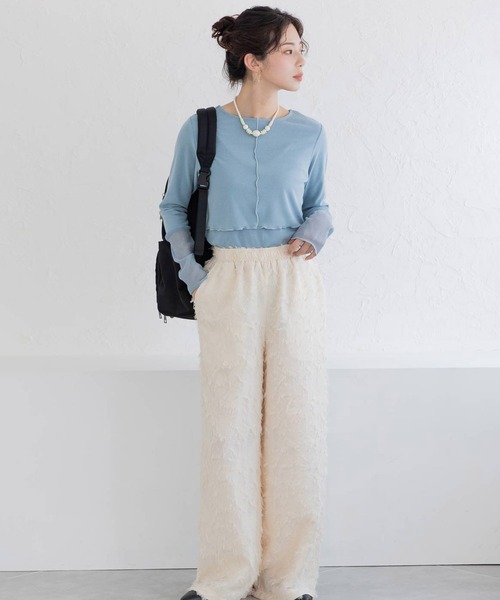 フェリシモMama（フェリシモママ）の「Ｍｏｒｅｄｄｅ　心地いい素材の袖口シアー２ーＷＡＹ授乳トップス（マタニティウェア/グッズ・レディース・ブラック/オフホワイト/ブルー・LL/L/M）」の13枚目の写真