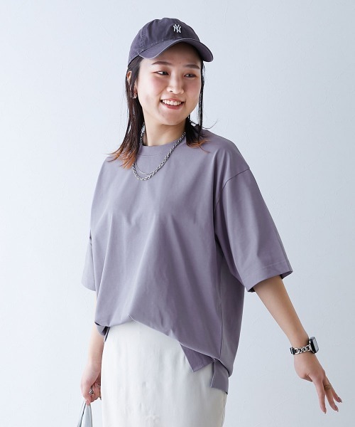 devirock(デビロック)の「【ひやシャリ】接触冷感 無地 ビッグシルエット 大人 半袖Tシャツ(Tシャツ/カットソー・レディース・ホワイト/ライトグレー/パープル系5/イエロー系3/スミクロ/グリーン系1・M/L/LL)」の1枚目の写真
