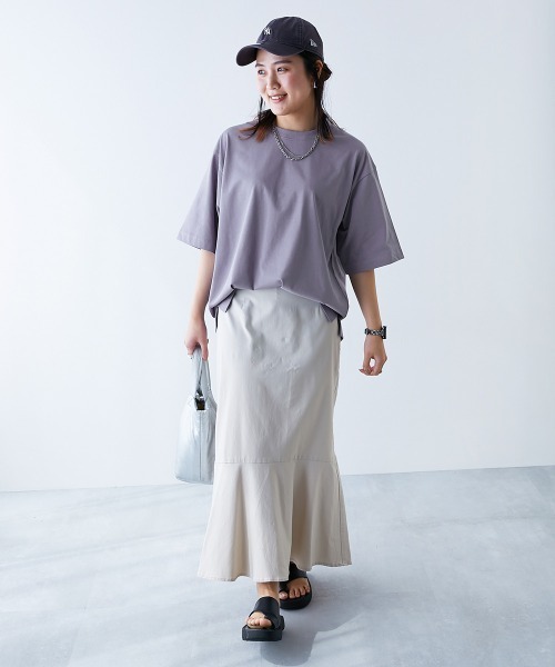 devirock(デビロック)の「【ひやシャリ】接触冷感 無地 ビッグシルエット 大人 半袖Tシャツ(Tシャツ/カットソー・レディース・ホワイト/ライトグレー/パープル系5/イエロー系3/スミクロ/グリーン系1・M/L/LL)」の11枚目の写真