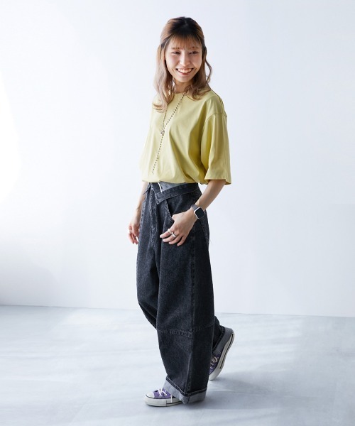 devirock(デビロック)の「【ひやシャリ】接触冷感 無地 ビッグシルエット 大人 半袖Tシャツ(Tシャツ/カットソー・レディース・ホワイト/ライトグレー/パープル系5/イエロー系3/スミクロ/グリーン系1・M/L/LL)」の12枚目の写真