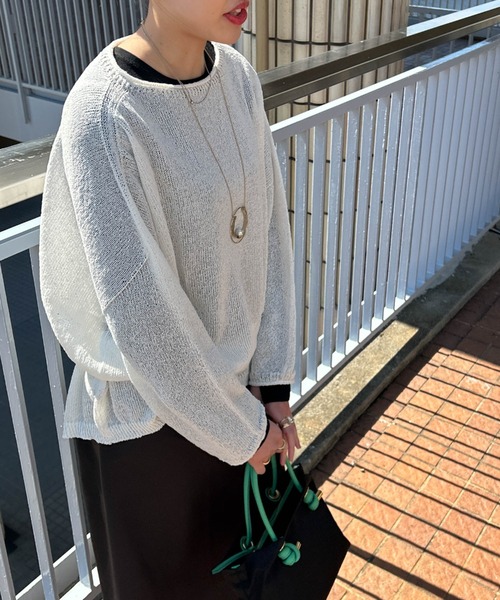 LAUTREAMONT（ロートレアモン）の「【WEB限定】和紙混ホールガーメントニット≪手洗い可能≫（ニット/セーター・レディース・ホワイト/ベージュ/ネイビー/チャコールグレー・9号）」の11枚目の写真