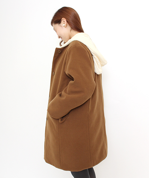 Kastane（カスタネ）の「蓄熱裏地ニットフードコート（ダウンジャケット/コート・レディース・アイボリー/ネイビー/キャメル・FREE）」の7枚目の写真