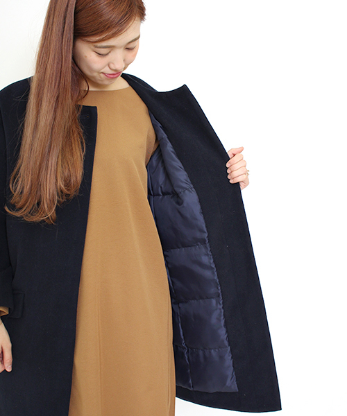 Kastane（カスタネ）の「蓄熱裏地ニットフードコート（ダウンジャケット/コート・レディース・アイボリー/ネイビー/キャメル・FREE）」の12枚目の写真