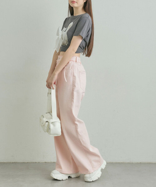 OLIVE des OLIVE（オリーブデオリーブ）の「切り替えリボンデニムパンツ（デニムパンツ・レディース・サックスブルー/ピンク/ブルー・SMALL/MEDIUM）」の19枚目の写真