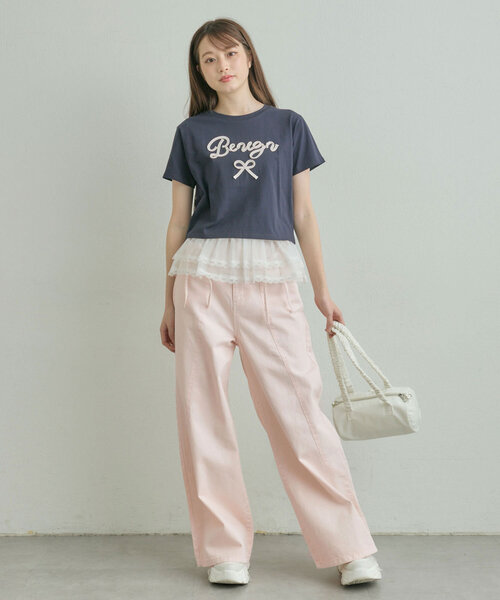 【新品•未使用】OLIVE des OLIVE切り替えリボンデニムパンツ OLIVE des OLIVE（オリーブデオリーブ）の「切り替えリボン