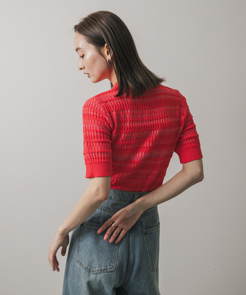 SENSE OF PLACE by URBAN RESEARCH（センスオブプレイスバイアーバンリサーチ）の「マルチボーダーエリツキトップ（ニット/セーター・レディース・ピンク/ベージュ/ブラック・ONE）」の4枚目の写真