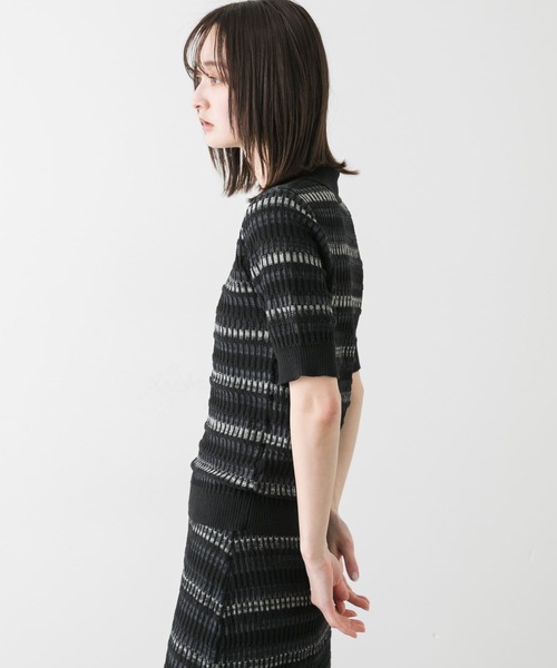 SENSE OF PLACE by URBAN RESEARCH（センスオブプレイスバイアーバンリサーチ）の「マルチボーダーエリツキトップ（ニット/セーター・レディース・ピンク/ベージュ/ブラック・ONE）」の7枚目の写真