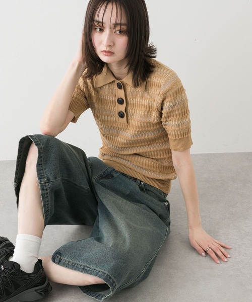 SENSE OF PLACE by URBAN RESEARCH（センスオブプレイスバイアーバンリサーチ）の「マルチボーダーエリツキトップ（ニット/セーター・レディース・ピンク/ベージュ/ブラック・ONE）」の15枚目の写真