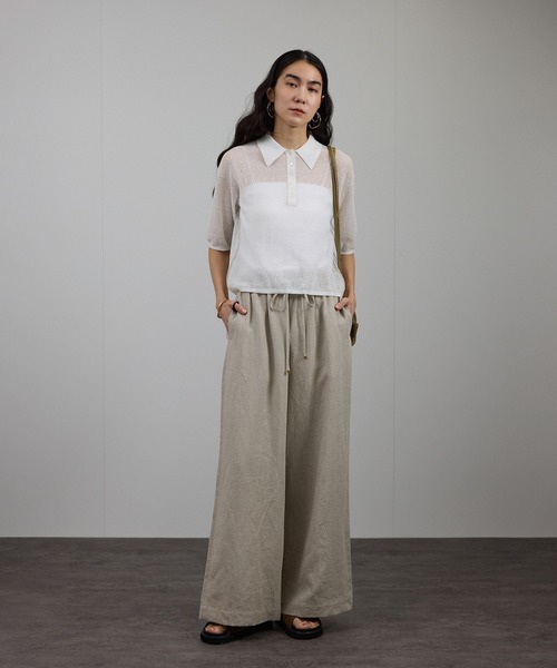 SALON adam et rope'（サロン アダム エ ロペ）の「シアークレープクロップドポロシャツ（ポロシャツ・レディース・ブラウン/オフホワイト・FREE）」の3枚目の写真