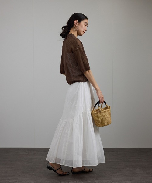 SALON adam et rope'（サロン アダム エ ロペ）の「シアークレープクロップドポロシャツ（ポロシャツ・レディース・ブラウン/オフホワイト・FREE）」の7枚目の写真