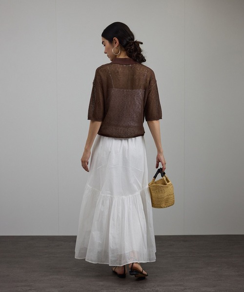 SALON adam et rope'（サロン アダム エ ロペ）の「シアークレープクロップドポロシャツ（ポロシャツ・レディース・ブラウン/オフホワイト・FREE）」の8枚目の写真