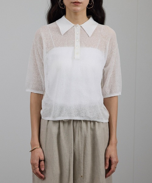 SALON adam et rope'（サロン アダム エ ロペ）の「シアークレープクロップドポロシャツ（ポロシャツ・レディース・ブラウン/オフホワイト・FREE）」の12枚目の写真