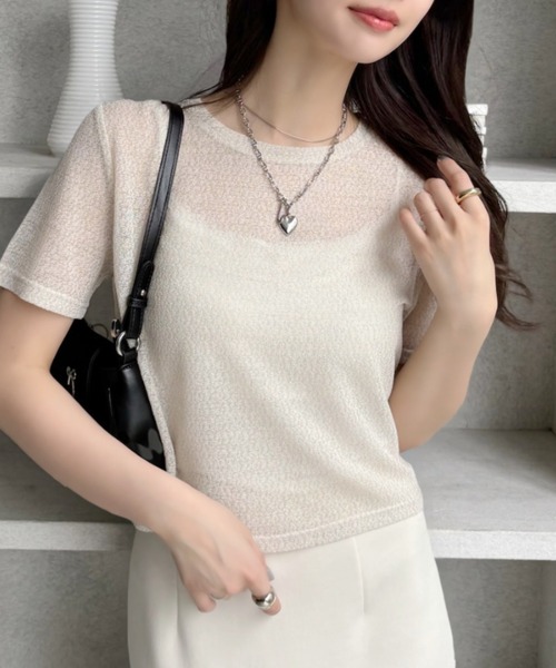 Ada.(エイダ)の「ドライタッチ シアー ラメ カットソー(Tシャツ/カットソー・レディース・グレー/アイボリー/ブラック/ピンク・FREE)」の2枚目の写真