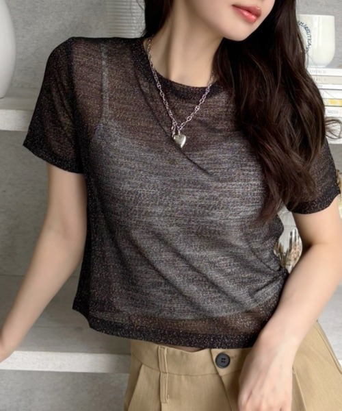 Ada.(エイダ)の「ドライタッチ シアー ラメ カットソー(Tシャツ/カットソー・レディース・グレー/アイボリー/ブラック/ピンク・FREE)」の21枚目の写真