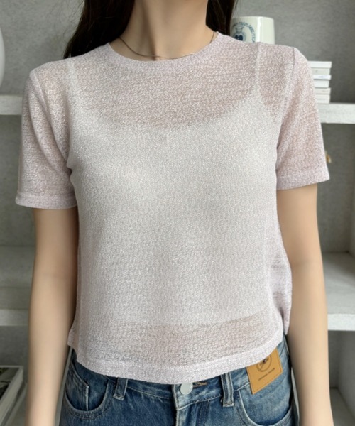 Ada.(エイダ)の「ドライタッチ シアー ラメ カットソー(Tシャツ/カットソー・レディース・グレー/アイボリー/ブラック/ピンク・FREE)」の8枚目の写真