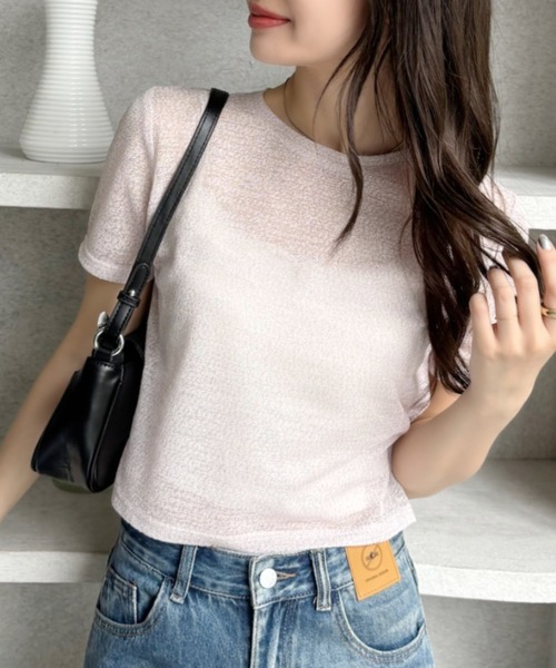 Ada.(エイダ)の「ドライタッチ シアー ラメ カットソー(Tシャツ/カットソー・レディース・グレー/アイボリー/ブラック/ピンク・FREE)」の9枚目の写真