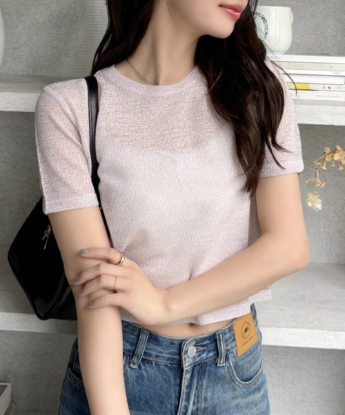 Ada.(エイダ)の「ドライタッチ シアー ラメ カットソー(Tシャツ/カットソー・レディース・グレー/アイボリー/ブラック/ピンク・FREE)」の10枚目の写真
