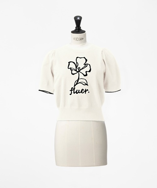 UNIVERVAL MUSE（ユニバーバル ミューズ）の「フラワーインターシャニット（ニット/セーター・レディース・ネイビー/オフホワイト・2）」の10枚目の写真