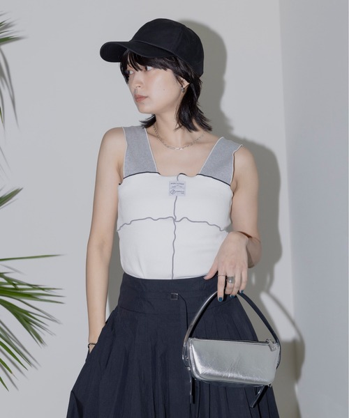 タンクトップ ノースリーブ 配色メロウ テレコタンク レディース Eimee Law タンクトップ ノースリーブ 配色メロウ テレコタンク
