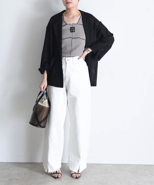 タンクトップ ノースリーブ 配色メロウ テレコタンク レディース Eimee Law タンクトップ ノースリーブ 配色メロウ テレコタンク