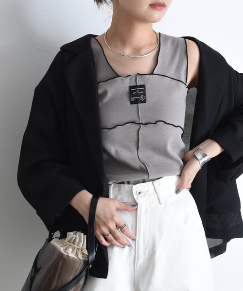 タンクトップ ノースリーブ 配色メロウ テレコタンク レディース Eimee Law タンクトップ ノースリーブ 配色メロウ テレコタンク