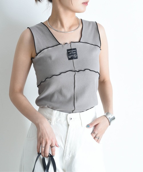 タンクトップ ノースリーブ 配色メロウ テレコタンク レディース Eimee Law タンクトップ ノースリーブ 配色メロウ テレコタンク